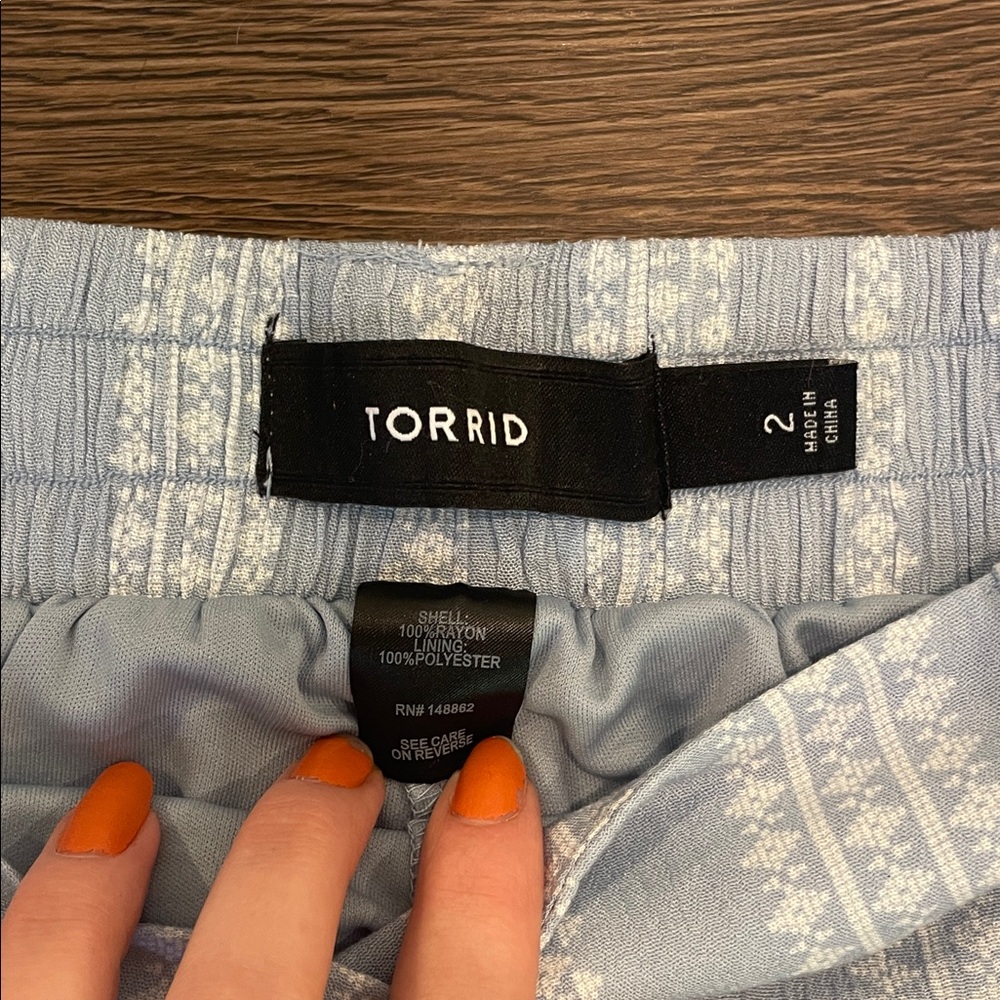 Torrid Light Blue Geo Stripe Patterned Gauze Pant… - image 2